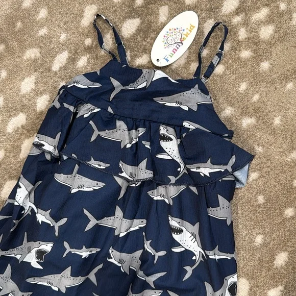 Funny Kid Shark Print Jumper Skirt for Girls. Size S - Picture 3 of 5